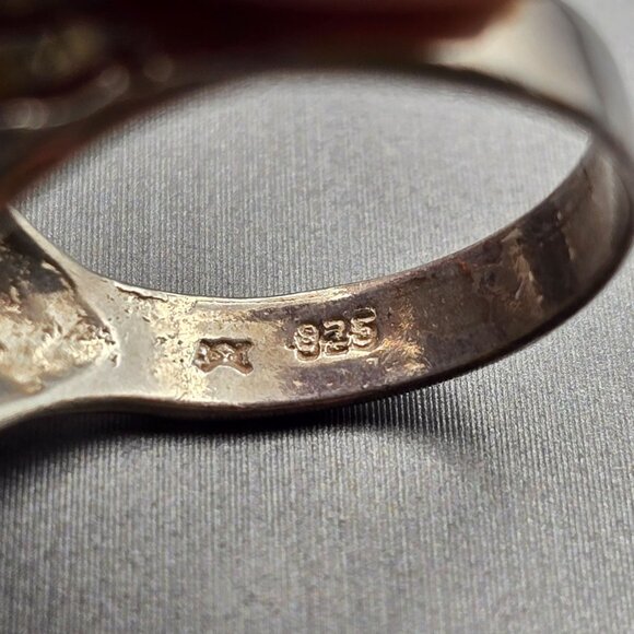 Sterling Silver High Dome Ring Size 7 Etched Ribbed Diamond-Cut Signed 5.69g - Picture 6 of 10